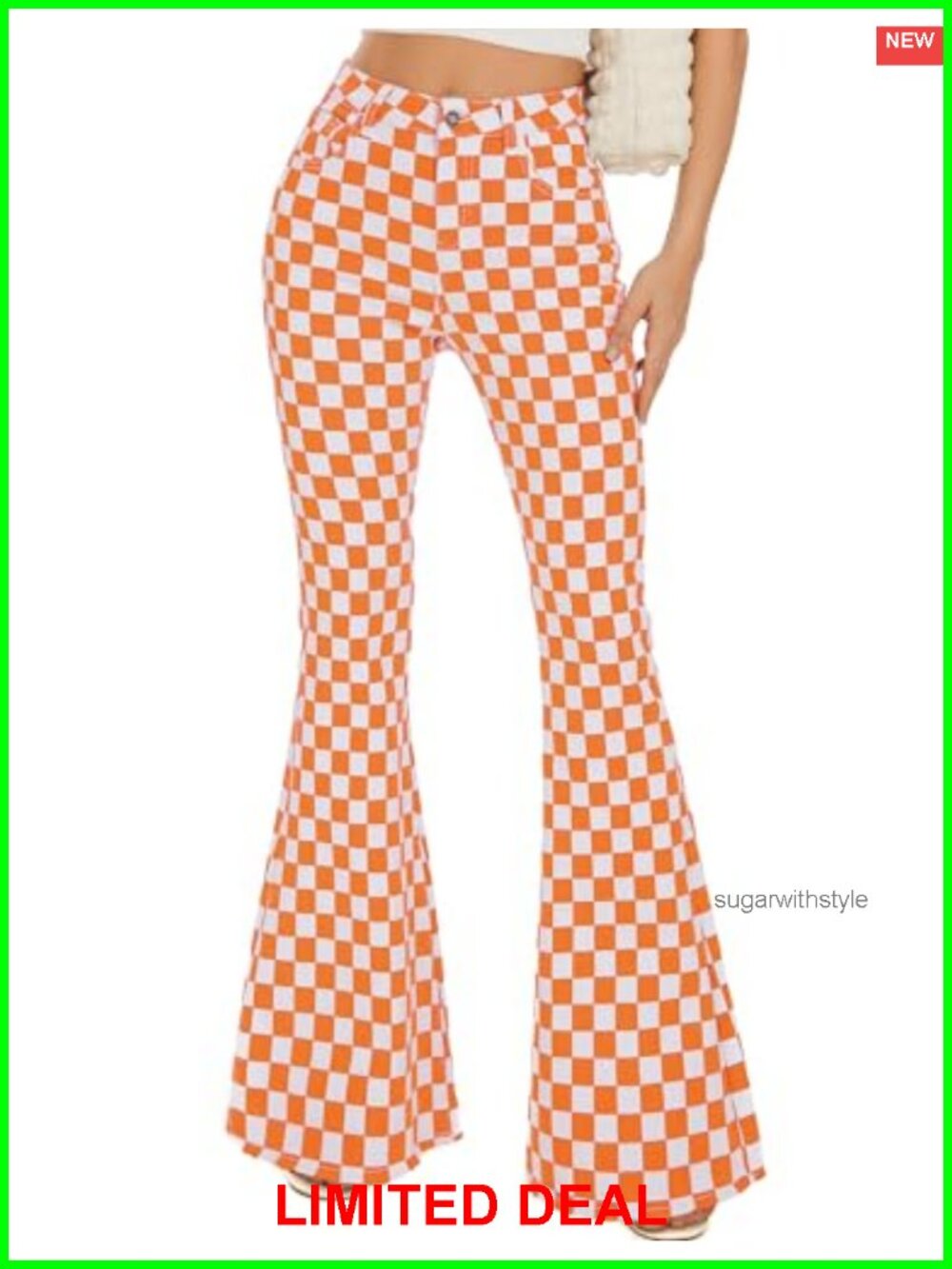 High Waisted Stretch Flare Jeans Bootcut Plaid Denim Pants